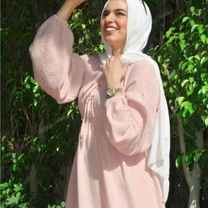 Elegant Pink Dress with White Hijab